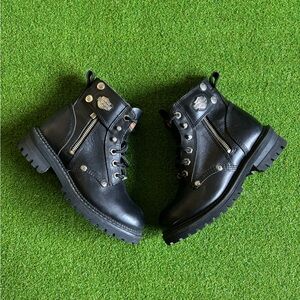 Black Leather Ankle Boots with Silver Accents